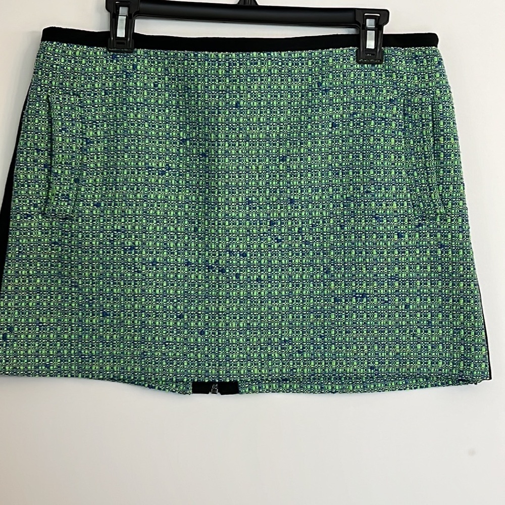 TOPSHOP  tweed mini skirt size 12 full zip back 2 pockets black side stripes